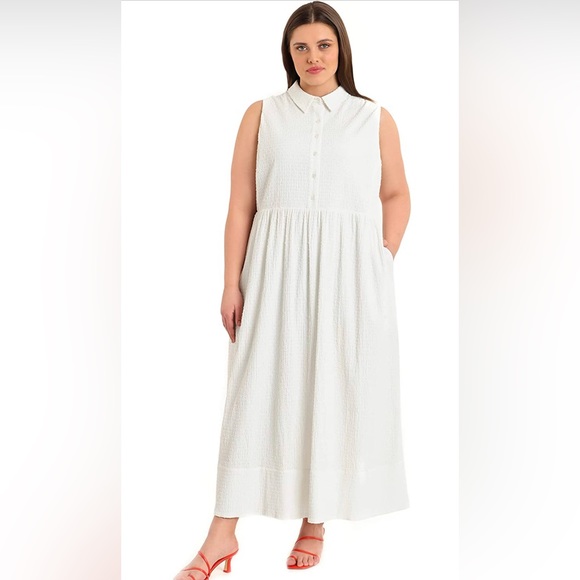 NWT Maggy London Maxi Ivory Textured Sleeveless Daytime Shirtdress - Picture 3 of 4